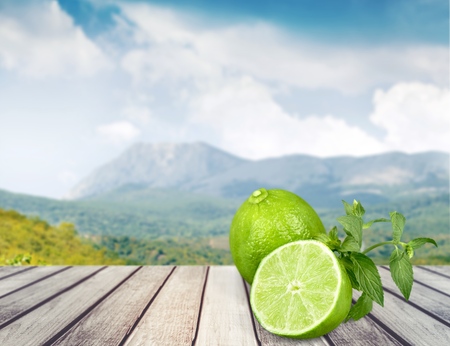 Collection Fresh lime and slice, Isolated on white backgroundの写真素材