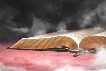 Open Bible on tabletの写真素材