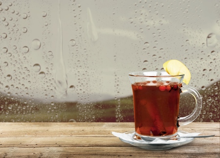 A tea bag in a mugの写真素材