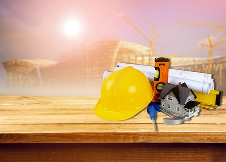 Standard construction safety and construction site background.の写真素材
