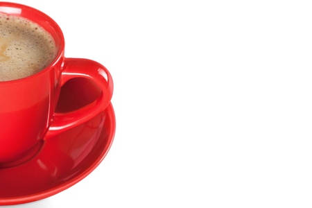 Red coffee cup and chocolate cookies. Isolated on white backgroundの写真素材