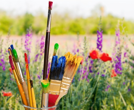 paint brushes isolated on white backgroundの写真素材