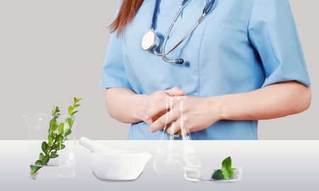 The scientist,doctor and herb medicine equipmentの写真素材