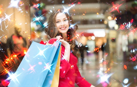 Young woman in a shopping centerの写真素材