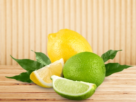 collection of fresh limes and lemons - collageの写真素材