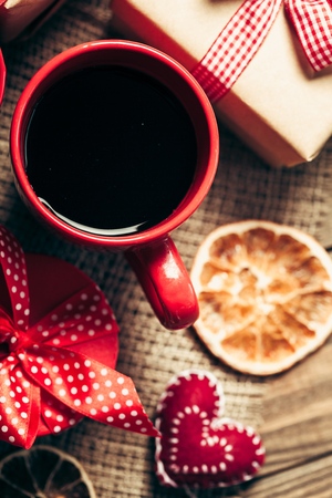 two cups of tea on wooden tableの写真素材
