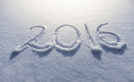 Year 2016 written in Snow in High Key