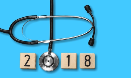 Stethoscope and 2018 wooden number