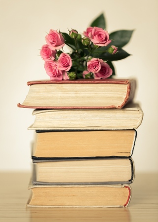 Vintage Books and Roseの写真素材