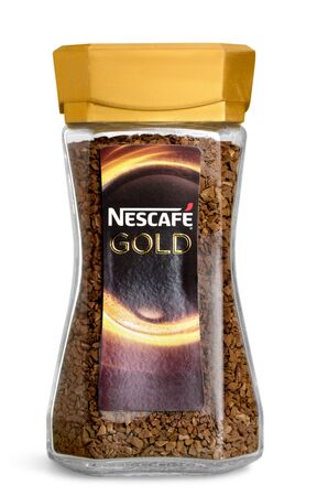 Studio shot of a Nescafe Gold instant coffee. Nescafe is a brand of Swiss food & drink company Nestl????,?c S.Aのeditorial素材