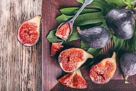 Figs on a wooden tableの写真素材