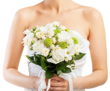 Bride Holding a Wedding Bouquetの写真素材