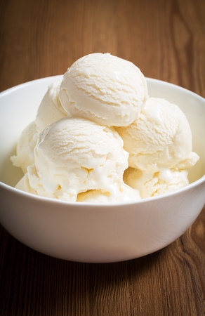 Vanilla Ice Cream Scoops in a Bowlの写真素材