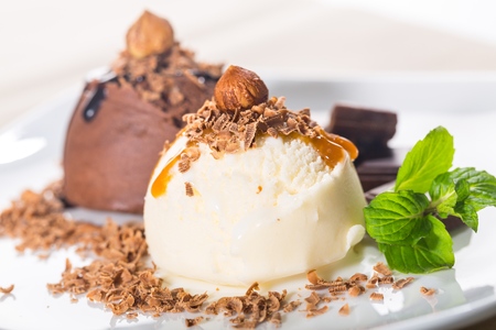 Vanilla and Chocolate Ice Cream Scoopsの写真素材