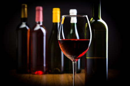 Bottles and Glass of Red Wineの写真素材