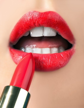 Closeup of Red Lips with Lipstickの写真素材