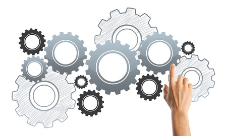 Hand with support gears on whiteの写真素材