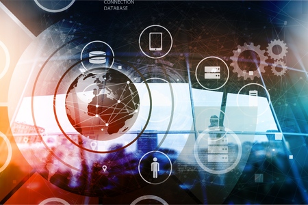 Digital business interface on city background
