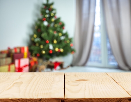 A table on christmas backgroundの写真素材