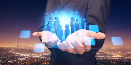 businessman working with new modern computer show social network structure