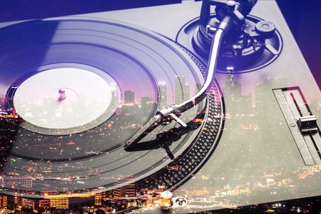 Close Up of Turntable Playing Vinyl, Black and White