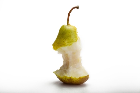 Eaten Pear Isolated on Whiteの写真素材