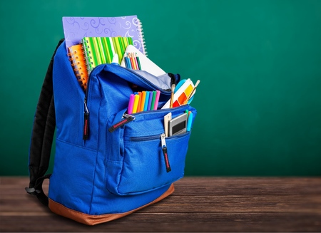 Blue School Backpack on backgroundの写真素材