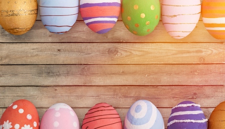 Colorful easter eggs on desk