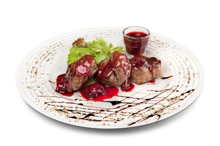 Grilled steaks and vegetable saladの写真素材