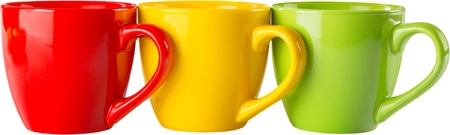 Colored coffee mugsの写真素材