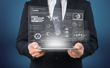 Businessman with tablet showing illustration