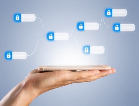 Blockchain technology concept with a chain of