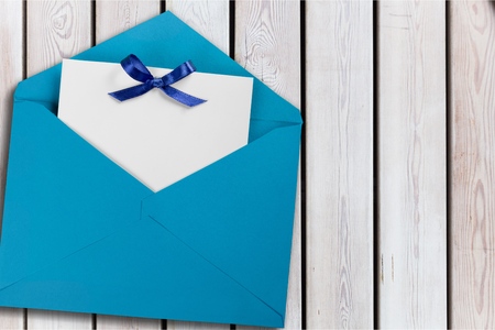 Blank card and envelope over white backgroundの写真素材