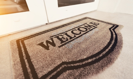 Blank doormat before the doorの写真素材