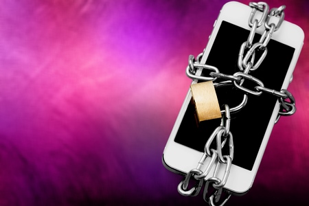 Modern smartphone with combination lock padlock. Concept of mobile phone security