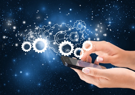 Woman hands holding smartphoneの写真素材
