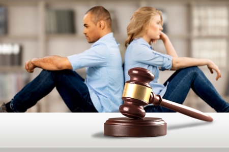 Young couple in lawyer officeの写真素材