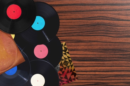 Retro styled image of a collection of recordsの写真素材