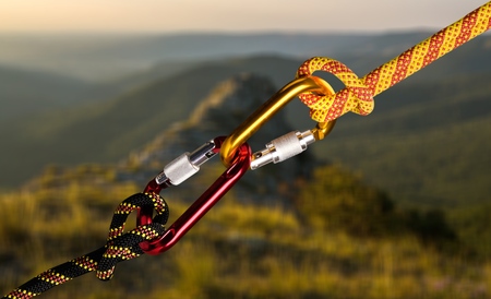 Two chained carbines on blurred nature background
