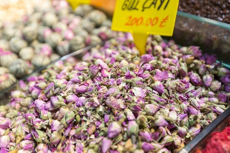 Closeup of dried flowers on sale in the market in Antalya, Turkey