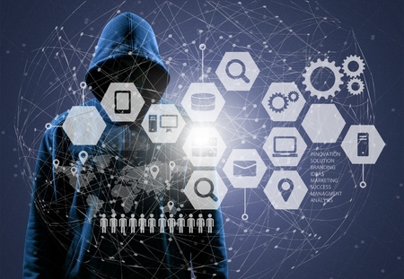 Dark computer Hacker and network icons