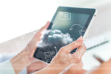 Digital iot tablet transformation ar futuristic interfaceの写真素材