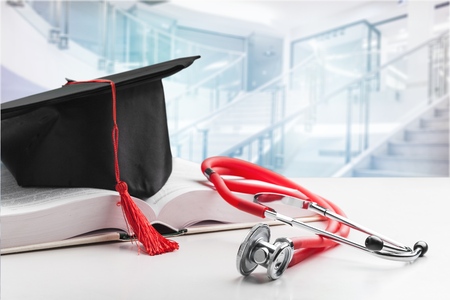 Stethoscope and graduate hat.の写真素材