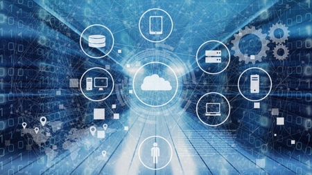 Data Management Platform (DMP) concept. Business man suit point finger to Infographic of texts and...