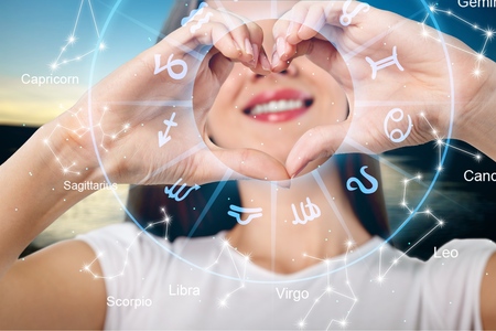Horoscope love aquarius aries astrology background ball
