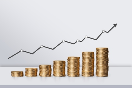 Coins value chart with arrowの写真素材