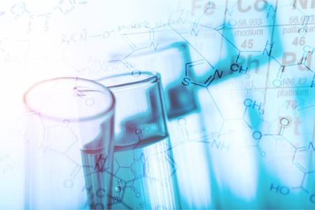 Laboratory glassware containing chemical liquid, science research,scienceの写真素材