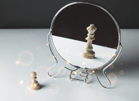 Chess Pawn Looking in the Mirror andの写真素材
