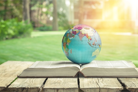 World globe on text book.    
International education school Concept.の写真素材