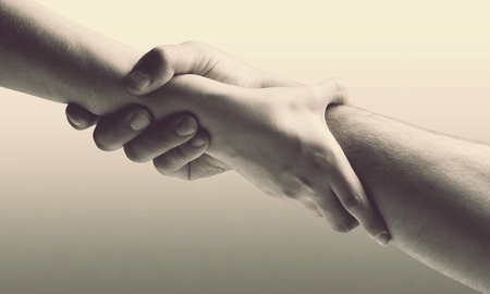 Giving donate couple adult aid sign ask for help assistanceの写真素材